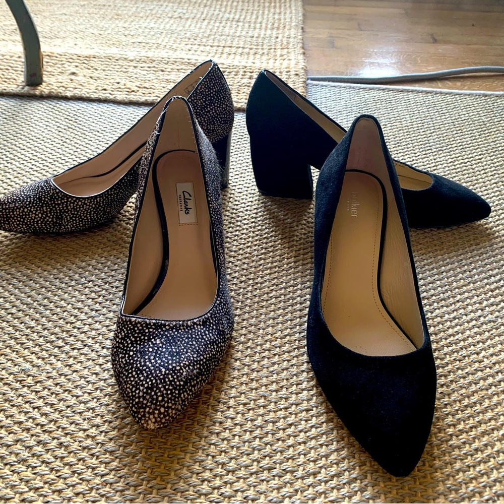 Womens Botkier Stella Pump Heels black suede 9.5 Clarks cowhide patent heel 10